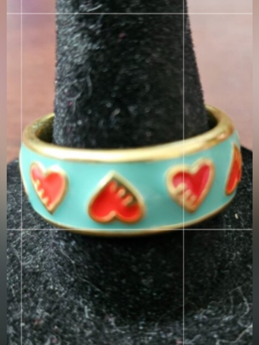 Coach Poppy Ring Gold Tone Enamel Turquoise and Red LIKE NEW - Picture 8 of 16